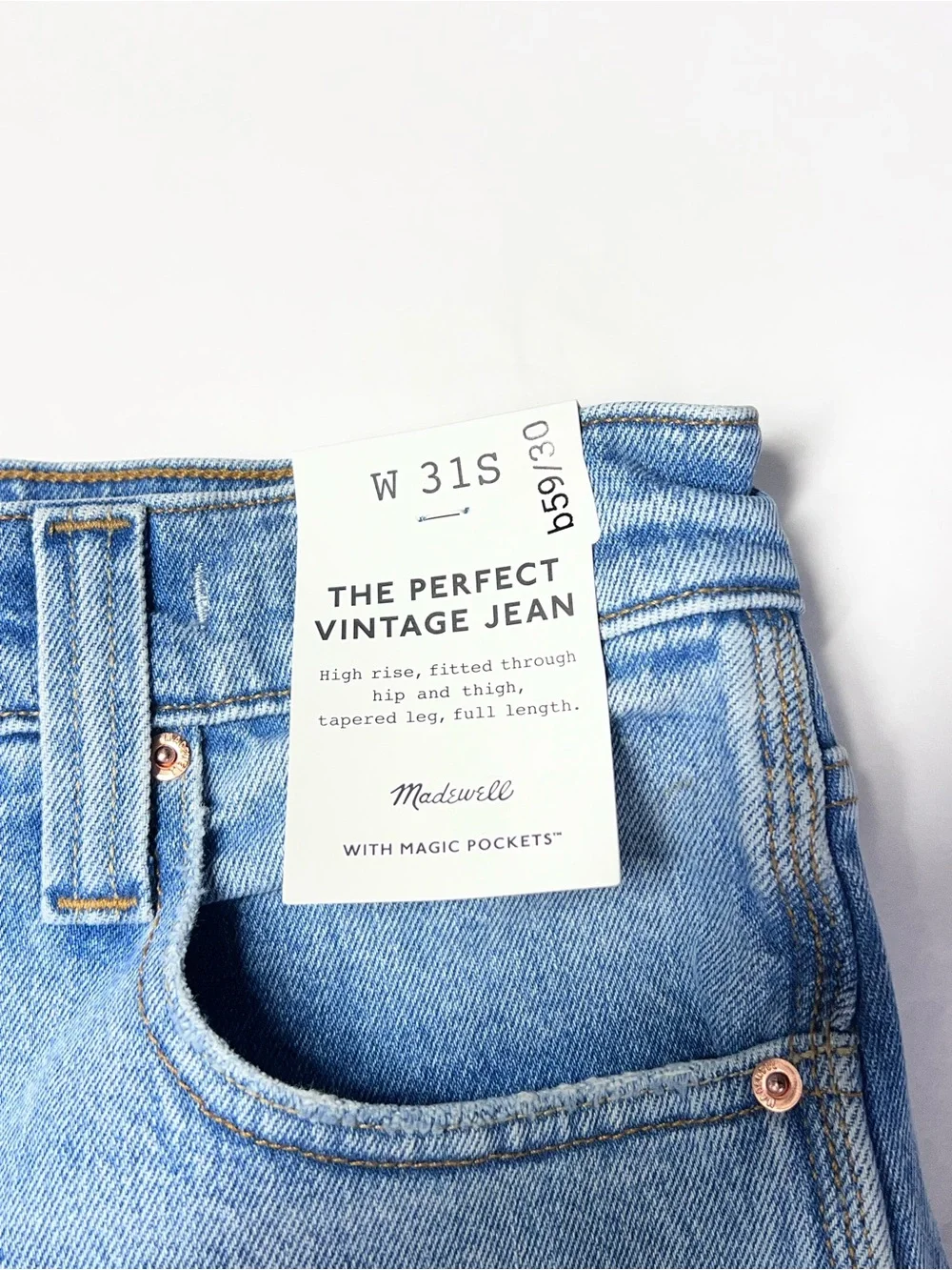 Madewell The Short Perfect Vintage Jean Raebrook Wash Comfort Stretch Sz 31 NWT